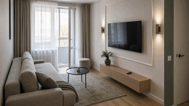 dizajn gostinoj s televizorom v dvushke 949eb7ec