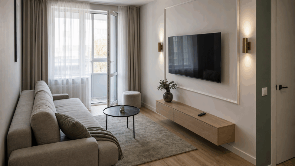 dizajn gostinoj s televizorom v dvushke 949eb7ec
